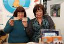 Paula Falkingham and Adele Conway, of Yorkshire Cat Rescue, with the cards