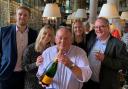 Celebrating the Primeur management buyout – from left – Edward, Rebecca and James Keighley; Jenny Douthwaite and Ian Brazier