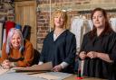 The Stitch Society founder Charlotte Meek, centre, with machinists Gillian Wilson and Stacy Groark