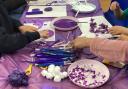 Pupils at Riddlesden St Mary's Primary School took part in purple-themed craft activities