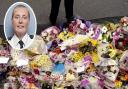 Flowers and tributes left at the scene after the killing of PC Sharon Beshenivsky, inset