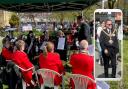 Haworth Band plays at the event, and inset, town mayor Cllr John Kirby at the opening