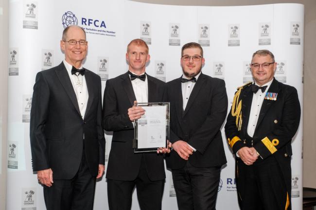 Pictured, from left, at the awards ceremony are West Yorkshire Lord Lieutenant Ed Anderson, Andy Spence and David Key of Phoenix Security, and Commodore Phil Waterhouse