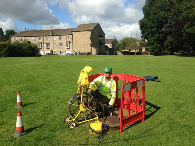 Yorkshire Water workers carry out jet cleaning at a potential pollution site