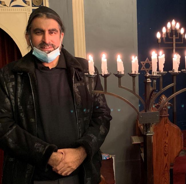 Saby Khan at the Jewish Hanukkah service