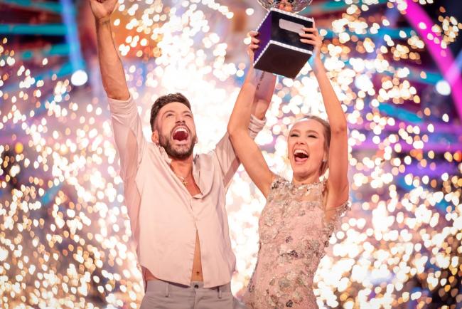 Rose Ayling-Ellis and Giovanni Pernice with the glitterball trophy during the final of Strictly Come Dancing 2021 (PA)