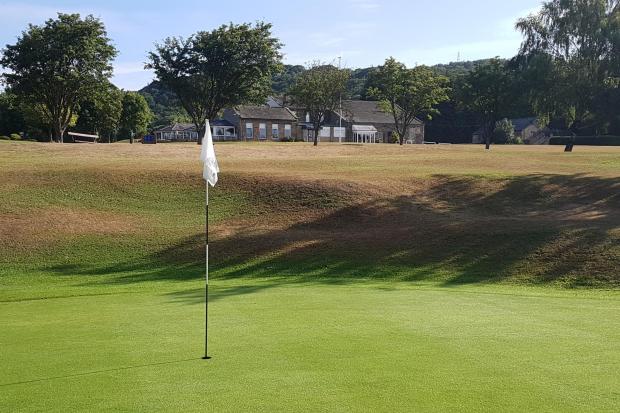 Keighley Golf Club's clubhouse from the eighth green