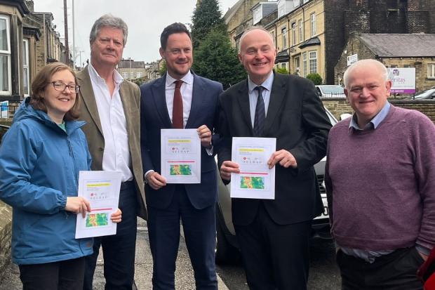 Stephen Morgan, centre, with John Grogan, second from right, Councillor Caroline Firth and representatives of Skipton-East Lancashire Rail Action Partnership