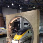 A cross=section of the Channel Tunnel with a Eurostar train