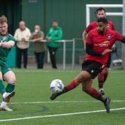 Steeton go close again against Golcar, in a game which saw bucketloads of chances for both sides. Picture: John Chapman.