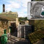 Timothy Taylor brewery, and inset, the crushed keg