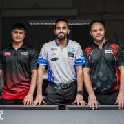 Arfan Dad (centre) won the Ultimate Pool 3-Player Team Championship title over the weekend alongside Ross Dunn and Kristian Phillips. Picture: Ultimate Pool.