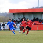 Jos Bradshaw (third left) grabbed a hat-trick for Silsden in their big win over Ilkley Town. Picture: Linda Gartland.