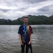 Gabriel Medd pictured after his superb swim up in the Lake District.
