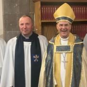 At the celebration – from left – Archdeacon of Bradford the Ven Andy Jolley, rector of Keighley the Rev Canon Mike Cansdale, Bishop of Bradford the Right Rev Dr Toby Howarth and the Rev Alastair Kirk