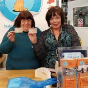 Paula Falkingham and Adele Conway, of Yorkshire Cat Rescue, with the cards