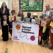Presenting the books at Stanbury Village School