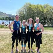 Paul and Imogen Tiffany (left and second left) with the Dunn sisters at Ullswater.