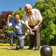 Ben Phillips, of Damart, with the bowls association chair Tony Riley
