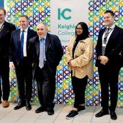 Minister for Skills, Robert Halfon, fifth from left, visits Keighley College