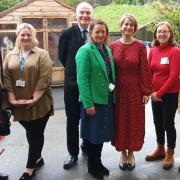 Helen Hayes, third from right, during her visit to Strong Close Nursery School