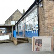 Wilsden Primary School, and inset, part of the message from King Charles and Queen Camilla