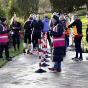 The finish line at the Cliffe Castle parkrun event