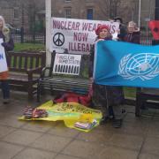 The peace campaigners in Town Hall Square