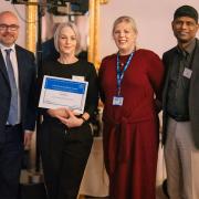 Cherie, second from left, receiving her award, with Duncan Burton, deputy chief nursing officer at NHS England; Victoria Bagshaw, regional nursing, midwifery and AHP workforce lead; and Sajan Sathyan, deputy chief nurse at the Airedale NHS trust