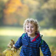 Boy with Autumn leaves. As the National Trust celebrates autumn