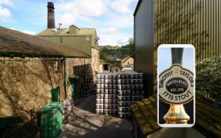 Timothy Taylor's brewery, and inset, the pump clip for the limited-edition stout