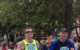 From left, Richard Thompson and Mike Spence running in the Manchester Marathon