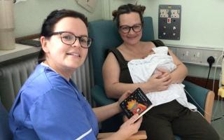 Neonatal staff nurse Clare Kernick with Gemma Hanson and baby Willow