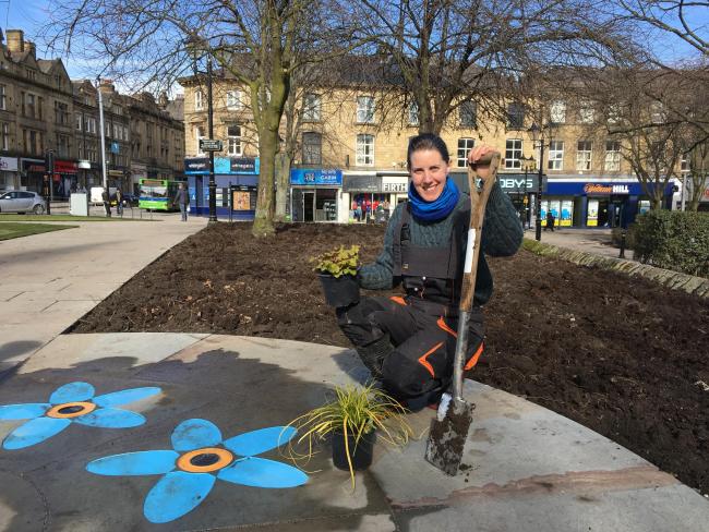 Pippa Chapman from Those Plant People with the dementia-friendly garden she has designed at Church Green, Keighley